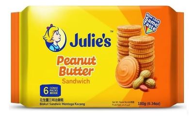 Julie's Peanut Butter Sandwich Biscuits, Crunchy Creamy Peanut Butter Filled Cookies, 180g (Imported)