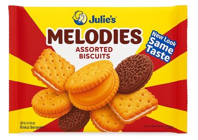 Julie's Melodies Assorted Sandwich Biscuits - Peanut Butter, Cheese, Chocolate, Le-mond Lemon Flavoured Cream Puff Sandwiches, 210g (Imported)