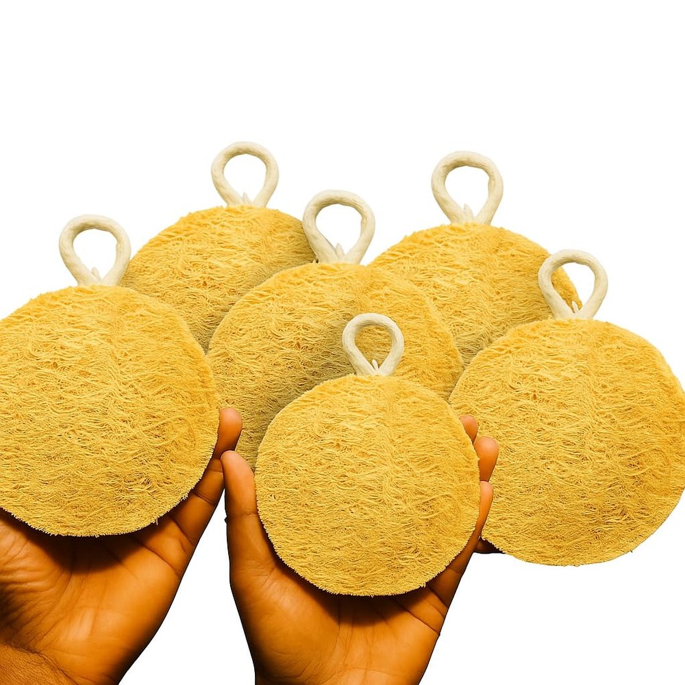 Dinya Natural Dish Washing Scrub (Pack of 6) Round Loofah Dish Scrubber for Sparkling Clean Surfaces | Non-Scratch, Sustainable, Quick-Dry & Reusable | Ideal for Kitchen, Cookware & Sink Cleaning