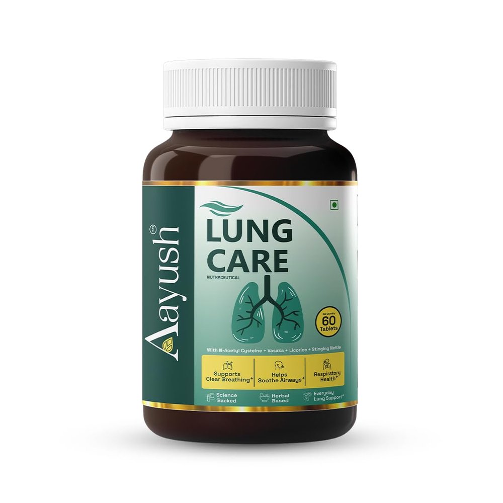 Aayush Wellness Lung Care Tablets with NAC Vasaka Licorice Quercetin Pine Bark Vitamin D2 C A Zinc for Respiratory Support 60 Tablets