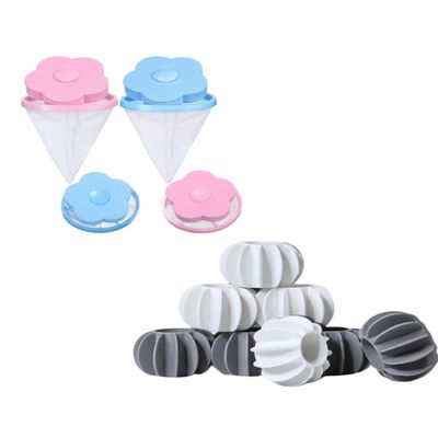 2 Pcs Washing Machine Floating Lint Mesh Bags And 10 Pcs Reusable Silicorn Laundry Dryer Balls Set- Hair Catcher, Lint Trap, And Eco-Friendly Dryer Balls (Style 3)