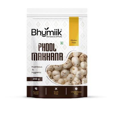 Bhumiik Premium Phool Makhana, Gluten Free Fox Nuts, Natural White, Rich in Protein, 250g Pack