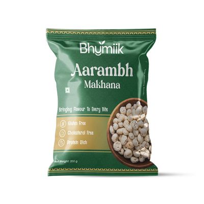 Bhumiik Aarambh Makhana, Premium Fox Nuts, Gluten-Free Protein-Rich Snack, Size 5 Suta, 200g Pack, Cholesterol Free, Natural White