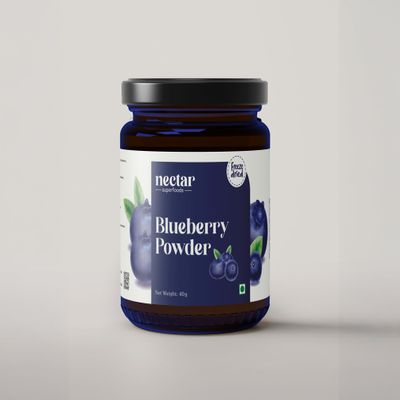 Nectar superfood Freeze Dried Blueberry Powder - 40 grams Jar-Pack of 1 Nos 100% Natural | No Added Sugar, Preservative-Free & Vegan | Processed in India