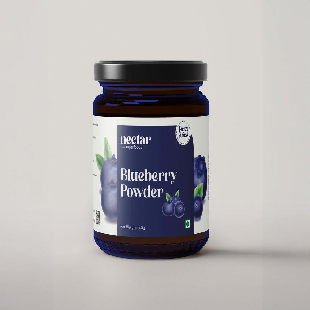 Nectar superfood Freeze Dried Blueberry Powder - 40 grams Jar-Pack of 1 Nos 100% Natural | No Added Sugar, Preservative-Free & Vegan | Processed in India