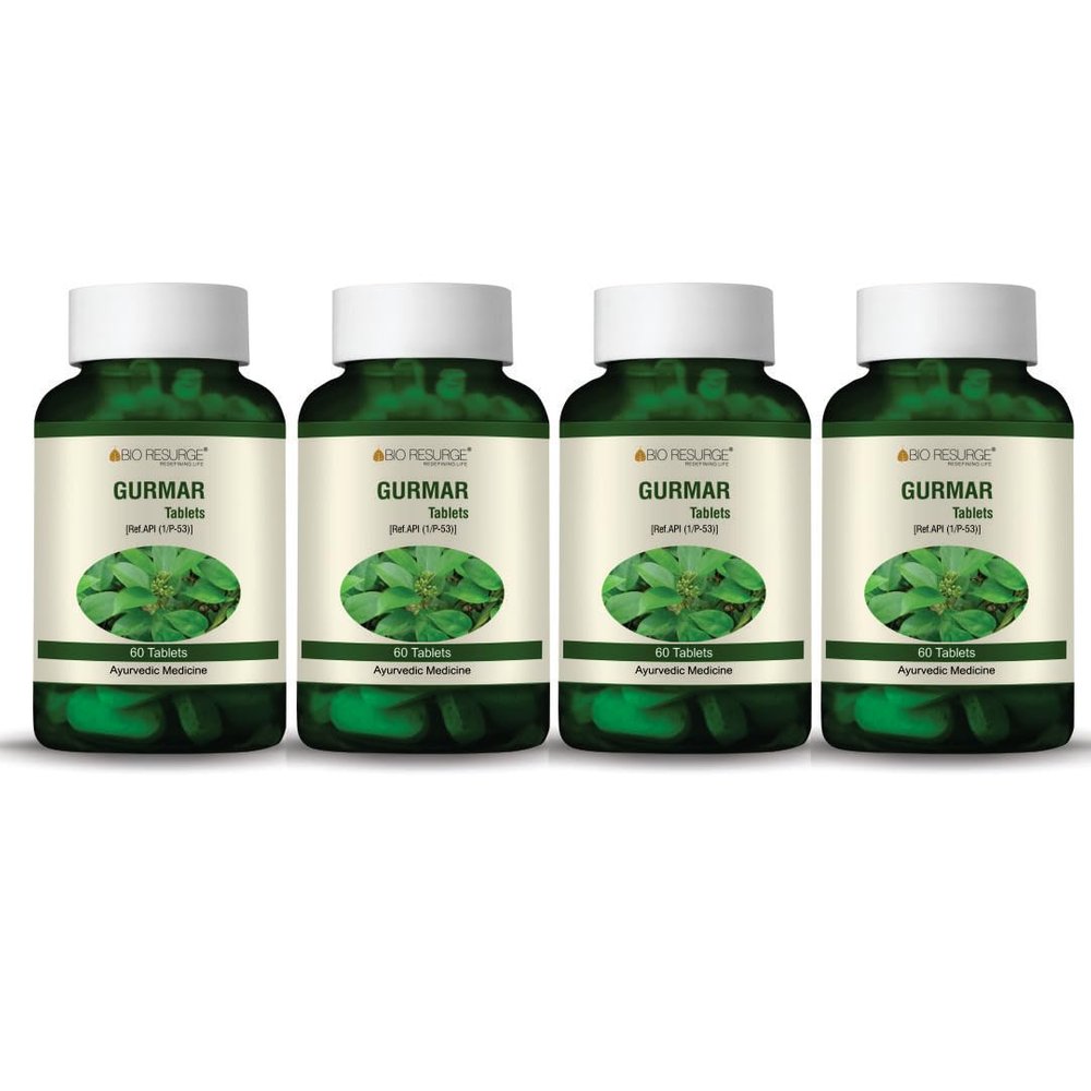 BIO RESURGE Gurmar Tablets 750mg 240 Tablets | Gymnema Sylvestre 100% Ayurvedic & AYUSH Certified | Supports Blood Sugar, Reduces Sugar Cravings, Boosts Good Cholesterol & Heart Health | Pure Natural Leaves(Pack Of 4)