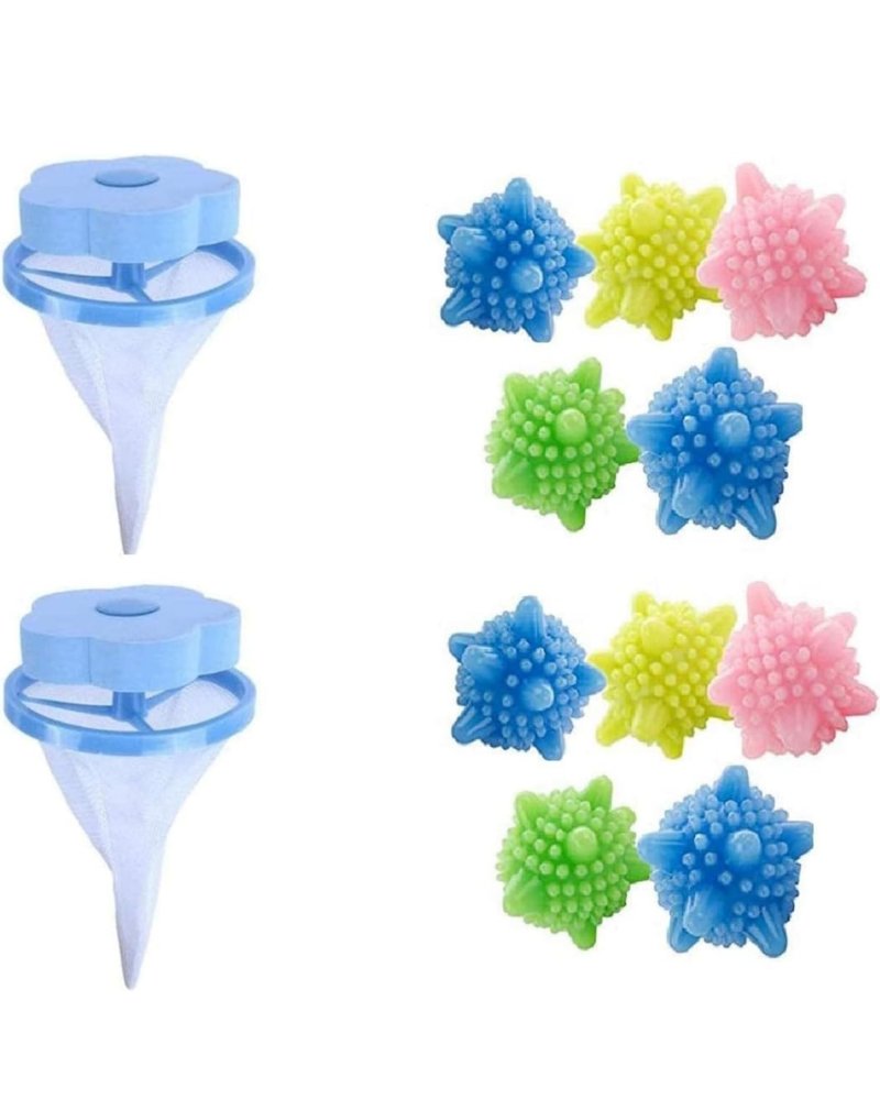 2 Pcs Washing Machine Floating Lint Mesh Bags And 10 Pcs Reusable Laundry Dryer Balls Set- Hair Catcher, Lint Trap, And Eco-Friendly Dryer Balls (Style 1)