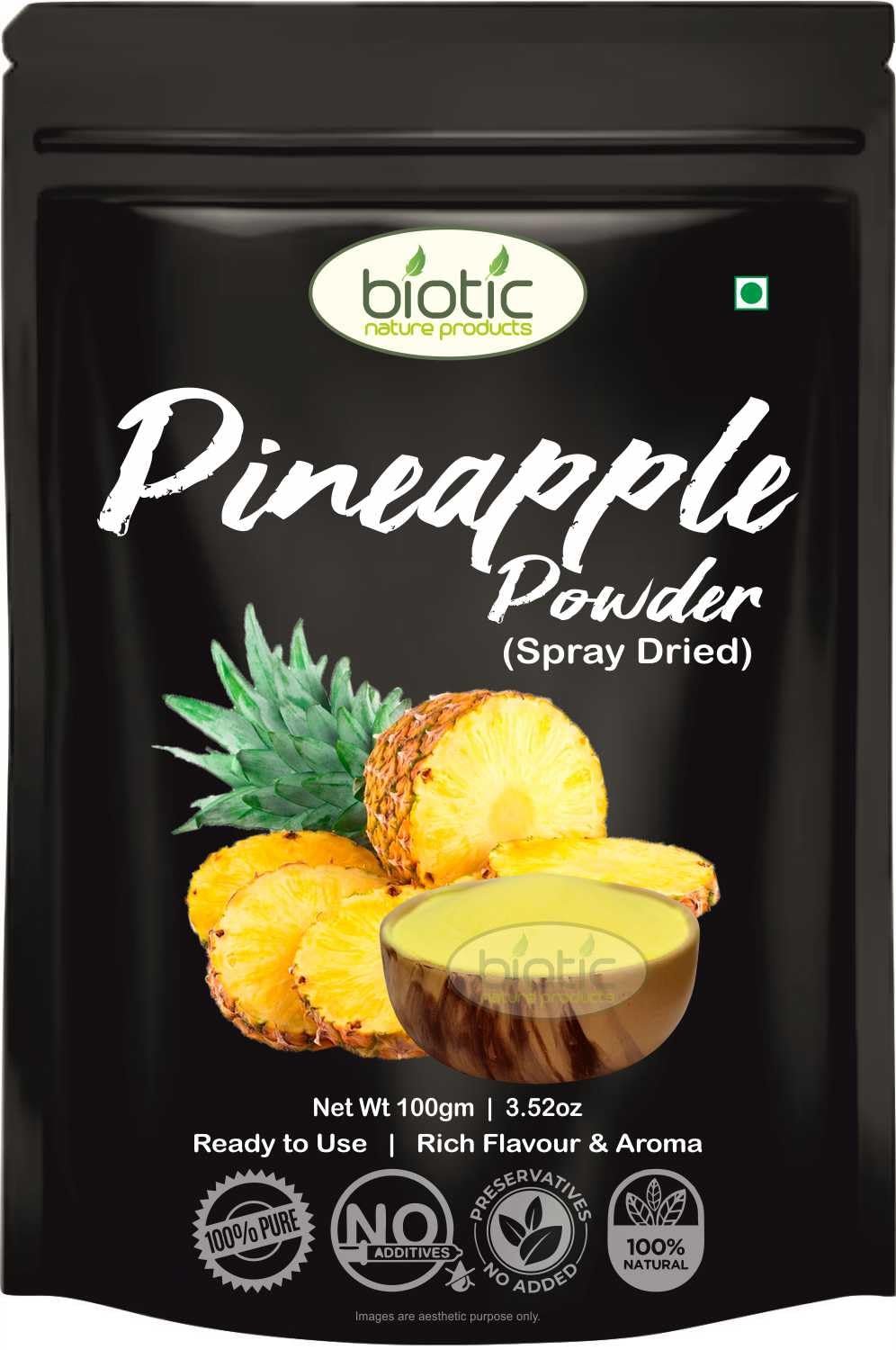 Biotic Natural Pineapple Powder for Drink Juice, Cake Flavour | Spray Dried Pineapple Fruit Powder 100gm