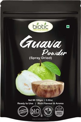 Biotic Natural Spray Dried Guava Fruit Powder for Drinking Juice, Cake Mix, Milkshake - Fresh and Fine Guava Powder for Instant Healthy Drink - 100gm