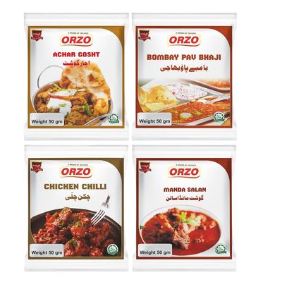 testofo Combo Pack of Achar Gosht, Bombay Pav Bhaji, Chicken Chilli & Manda salan Masala Powder | Ready to Cook | Rich in Traditional Indian Taste, Aroma & Flavour (50g Each, Pack of 4)