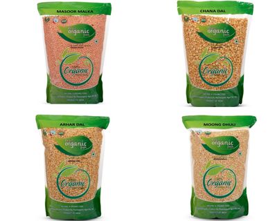Pearl Organic Fresh Organic Dal (Combo Pack, 500gm  4) | Masoor Malka, Chana Dal, Arhar Dal, Moong Dhuli | 100% Pure & Natural Pulses | Protein-Rich | Premium Organic Dals for Daily Cooking |