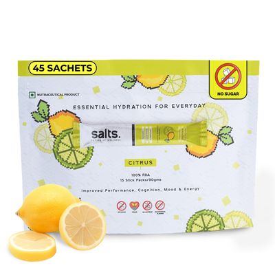 Salts Citrus Electrolyte Drink Mix | Rapid Rehydration | 45 Sachet Pack = 22.5 Litres | Keto & Vegan Friendly | No Preservatives | Sodium, Potassium, Magnesium | Zero Sugar Hydration Powder |