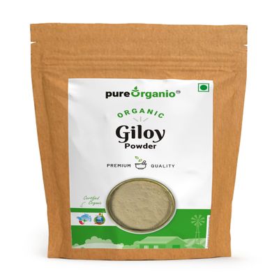 Pure Organio Organic Giloy Powder - NPOP Certified Natural Wellness Supplement Tinospora Cordifolia, Gulvel Stem for Immune Support and Detoxification (100 Gm)