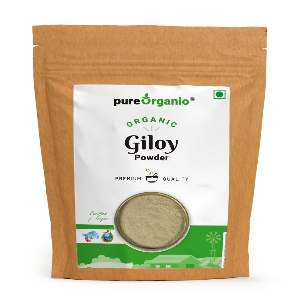 Pure Organio Organic Giloy Powder - NPOP Certified Natural Wellness Supplement Tinospora Cordifolia, Gulvel Stem for Immune Support and Detoxification (100 Gm)