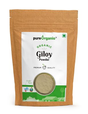 Pure Organio Organic Giloy Powder - NPOP Certified Natural Wellness Supplement Tinospora Cordifolia, Gulvel Stem for Immune Support and Detoxification (250 Gm)