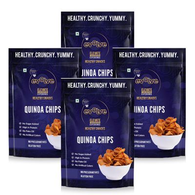 Evolve Quinoa Chips | Crunchy Supergrain Snack, High-Fibre & Protein-Rich Munch, Healthy & Flavorful, Gluten-Free, Perfect Light Snacks for Adults | 220g (55g Each, Pack of 4)