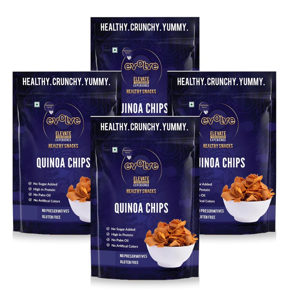 Evolve Quinoa Chips | Crunchy Supergrain Snack, High-Fibre & Protein-Rich Munch, Healthy & Flavorful, Gluten-Free, Perfect Light Snacks for Adults | 220g (55g Each, Pack of 4)