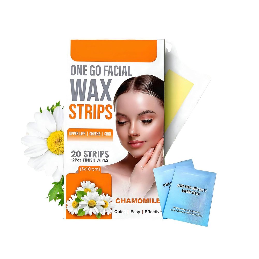 Fozzby Facial Wax Strips for Women | Ready-To-Use Facial Waxing Strips | Hair Removal Strip for Upper Lip, Eyebrows, Chin, Sidelocks, body hair | Painless Hair Removal Fozzby(20 Wax Strips + 2 Wipes)