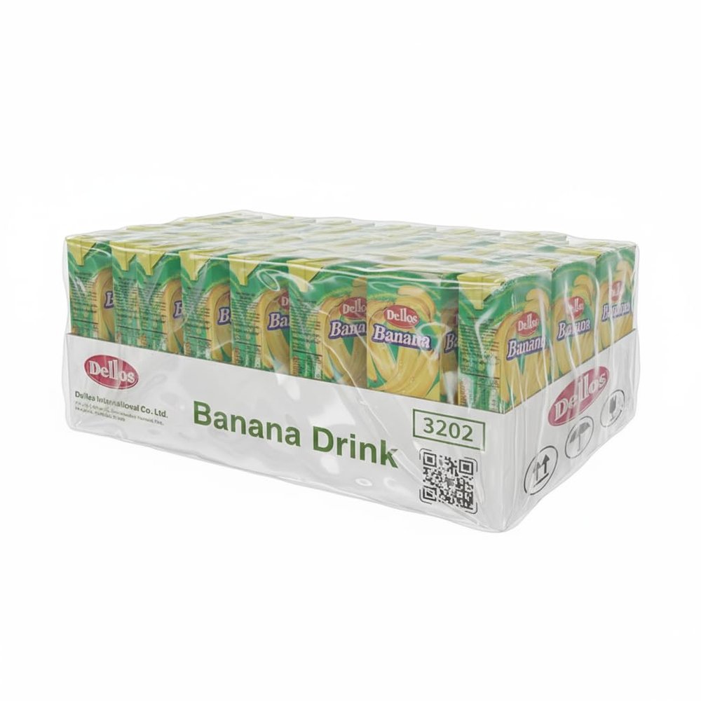 Dellos Banana Drink, Korean Refreshing Beverage, 200ml Pack, Ready to Serve, Vitamin C Enriched, Trending in India Pack of 24