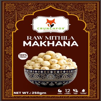 CrunchFox Raw Mithila Makhana, Premium Fox Nuts, High Protein Gluten-Free Snack, 250g, Rich in Fiber, Natural Fat-Free (Pack of-2)
