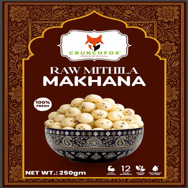 CrunchFox Raw Mithila Makhana, Premium Fox Nuts, High Protein Gluten-Free Snack, 250g, Rich in Fiber, Natural Fat-Free (Pack of-2)