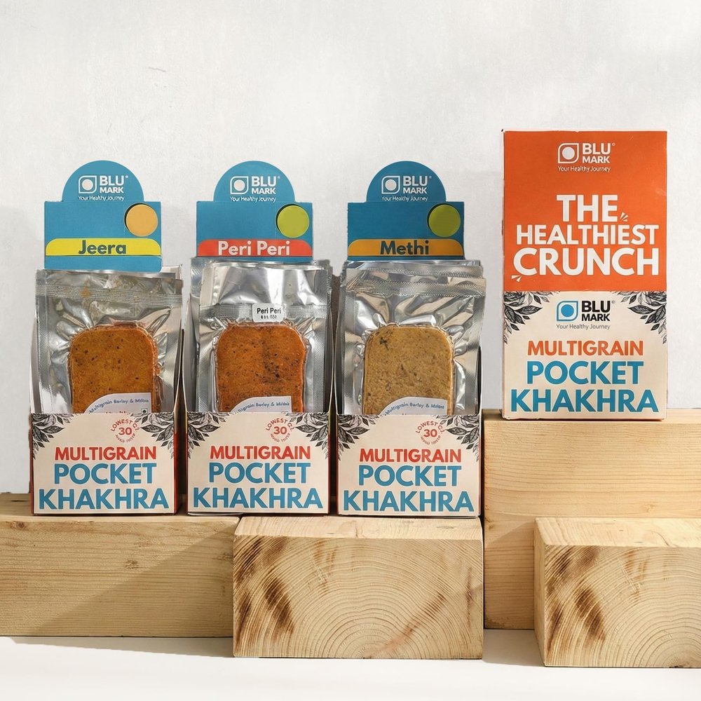 BluMark Pocket Khakhra combo of 6 | Low GI, High Fibre, Protein-Rich Healthy Snack | Diabetic Friendly | Roasted, Maida-Free, No Palm Oil | Pocket Friendly Indian Snack | All Flavours | 6 x 50g Packs