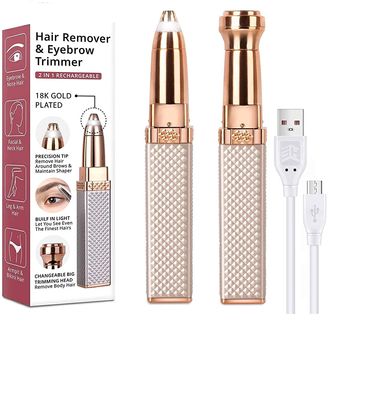 Triptool Eyebrow Trimmer for Women 2-in-1 Rechargeable Facial Hair Remover with Replaceable Heads | Painless Eyebrow Razor & Precision Hair Removal Tool with Indicator Lights (Rose Gold) (MULTI COLOUR)