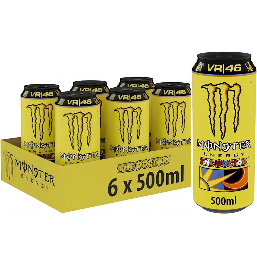 Monster Energy The Doctor VR/46 By Cougar, 500ml By Cougar (Pack of 6 Cans) | Premium Energy Drink with Citrus Flavor | Zero Fat, High Energy Boost | Ideal for Workouts, Gaming & Sports Edition (Imported-USA)