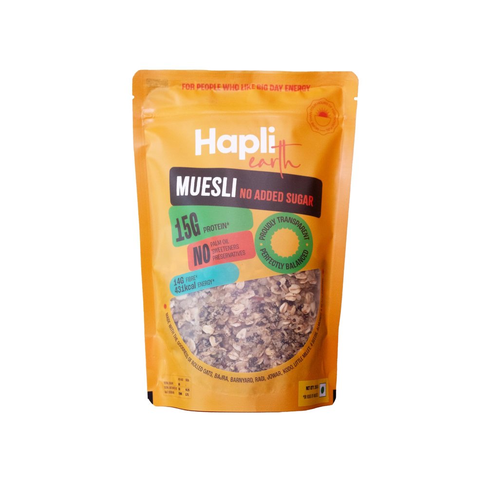 Hapli Earth 6 Millet Muesli 250g | No Added Sugar | High Protein & High Fiber | Preservative-Free | Diabetic-Friendly Breakfast Cereal | Clean Label | Pack of 1