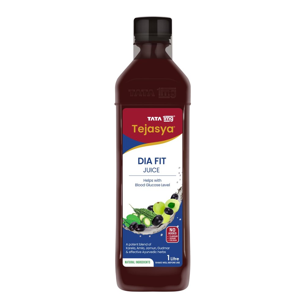 Tata 1mg Tejasya Dia-Fit Juice | Ayurvedic Blend of Karela, Jamun, Amla, Gudmar, Neem & Methi | Supports Healthy Blood Glucose Levels, Digestion & Immunity | No Added Sugar | 1000 ml