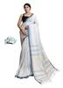 PASUM'S Women's Pure Cotton Silk Handloom Saree Handwoven Woven Patterned Design Tassel Pallu Checked Pattern Lime Soft Minimal Detailing Elegant for Daily use (Off White and Grey) view 1