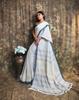 PASUM'S Women's Pure Cotton Silk Handloom Saree Handwoven Woven Patterned Design Tassel Pallu Checked Pattern Lime Soft Minimal Detailing Elegant for Daily use (Off White and Grey) view 3