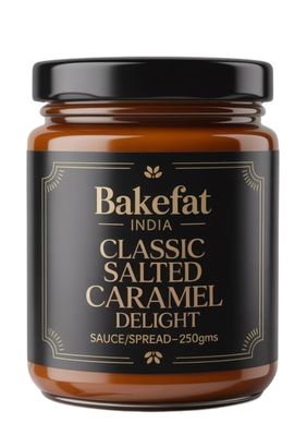 Bakefat India Classic Salted Caramel Thick Sauce/Spread-250 Grams/Dessert Topping|Caramel for Milkshakes, Lattes, Frappes|Contains no hydrogenated fats