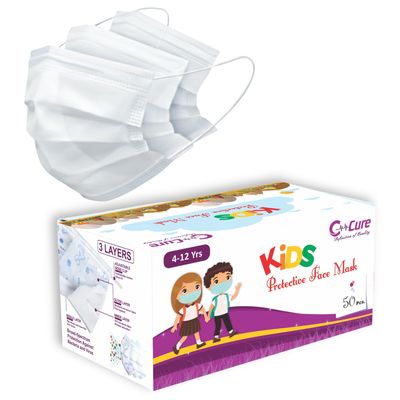 C-Cure Meltblown Fabric Kids 3 Ply Disposable Face Mask with Nose Clip for Boys & Girls, Suitable for Children Aged 5 to 12 Years for Unisex (White, Pack of 100)