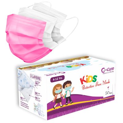 C-Cure Meltblown Fabric Kids 3 Ply Disposable Face Mask with Nose Clip for Boys & Girls, Suitable for Children Aged 5 to 12 Years for Unisex (Pink, Pack of 50)