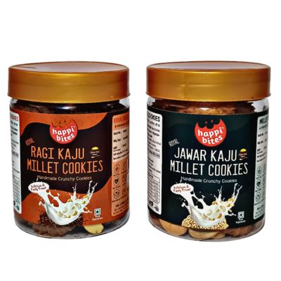HappiBites Royal Millet Cookies Combo | Ragi Kaju & Jowar Kaju | Healthy Butter Cookies with Cashew & Jaggery | Zero Maida, Zero Refined Sugar or No Palm Oil | Nutritious Snack (2 x 150g)