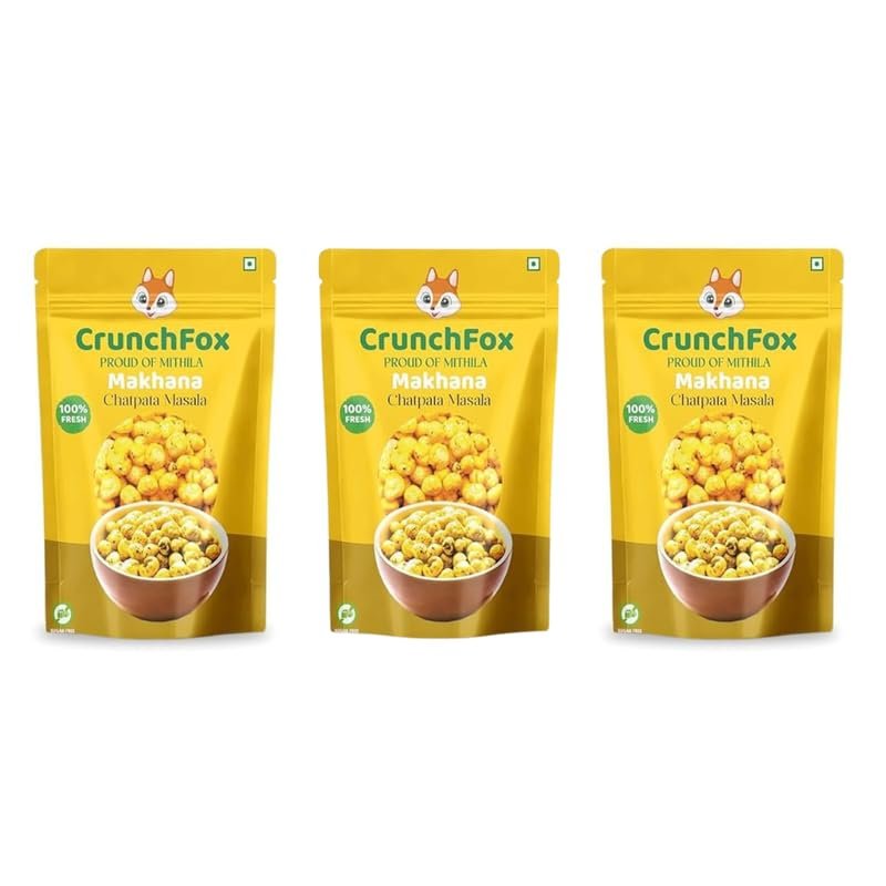 CrunchFox Makhana Chatpata Masala, Sugar Free, 100% Fresh, Roasted Crunchy Traditional Mithila Fox Nut Snack, Indian Spicy Snack for Tea-Time, Travel & Munching Each 60gm, Pack of -3
