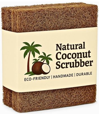 Kaidaa Set of 5 Natural Kitchen Sponges | 100% Coconut Coir Scrubber Sponge for Dishwashing | Eco Friendly, Non Toxic & Biodegradable Cleaning Sponges for Kitchen | Long-Lasting Dish Scrub Pads