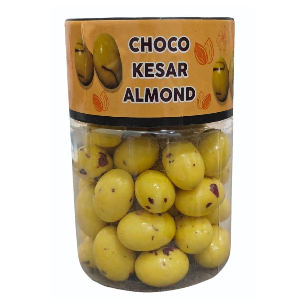 Hobby Choco Kesar Almond (200g) | Premium Kesar Almond Chocolate Dragees Jar | White Chocolate Coated Roasted Almonds with Saffron Flavor | Ideal Gift & Healthy Snack | Gourmet Badam Treat