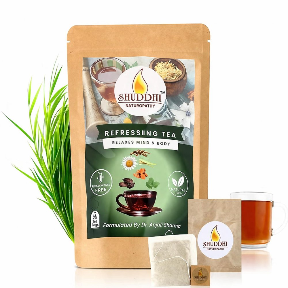 Shuddhi Naturopathy Refreshing Herbal Tea 50g | Caffeine-Free Natural Handmade Tea | Chamomile & Lemongrass Infusion | Relaxation, Detox & Daily Wellness Herbal Tea Powder