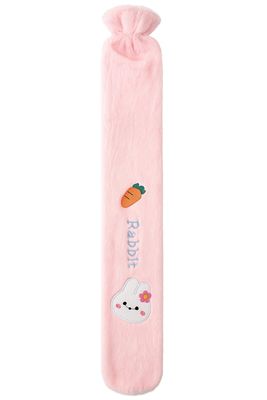 MENOVAS Hot Water Bottle with Soft Cover - Long Hot Water Bag for Period Cramps, Leak-Proof 1L Large Hot Water Bottles with Bag, Natural Rubber + Bed Bottle Fluffy, Gifts for Men Women (Rabbit-Pink)