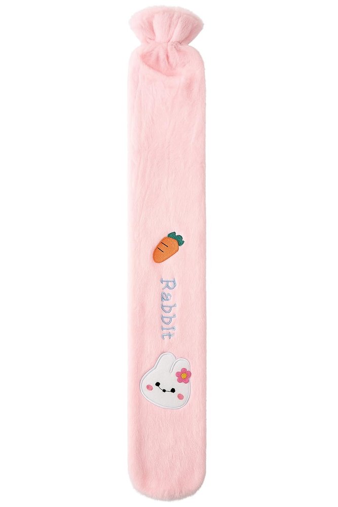 MENOVAS Hot Water Bottle with Soft Cover - Long Hot Water Bag for Period Cramps, Leak-Proof 1L Large Hot Water Bottles with Bag, Natural Rubber + Bed Bottle Fluffy, Gifts for Men Women (Rabbit-Pink)
