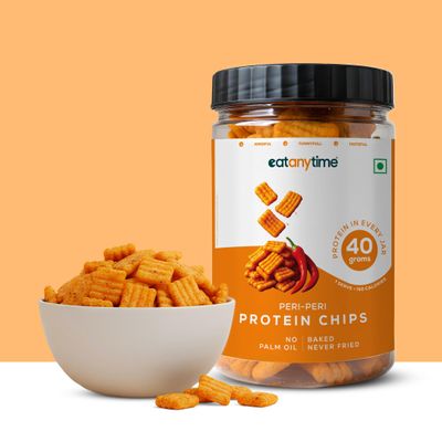 Eat Anytime - Multigrain Protein Chips, Peri Peri | 40 g protein per pack | Baked - No Pailm Oil | High Protein, Low Calories (<160)