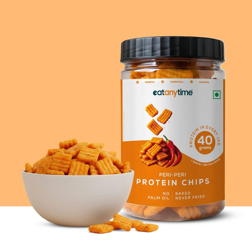 Eat Anytime - Multigrain Protein Chips, Peri Peri | 40 g protein per pack | Baked - No Pailm Oil | High Protein, Low Calories (<160)