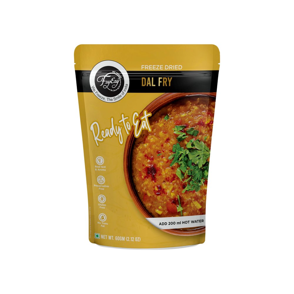 Jain Dal Fry | Freeze-Dried | 100% Natural Ready to Eat Meal | Authentic Indian Taste | Preservative-Free, Gluten-Free & No Trans Fat | Instant Meal  Add 200ml Hot Water | 60gm Pack