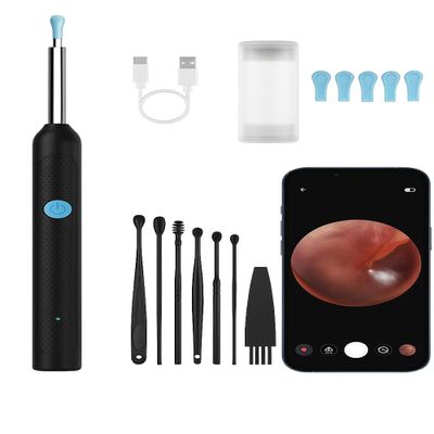 WiFi Ear Cleaning Camera Kit with HD Endoscope, 6 LED Lights, 8 Cleaning Tools, USB Charging, Compatible with iOS and Android, Black