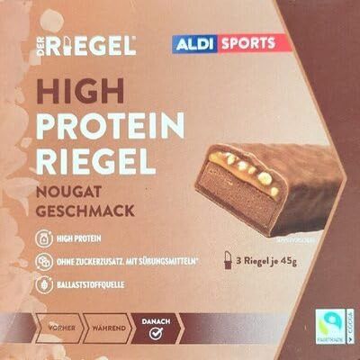 High Protein Bar | Nougat Flavor | 3 x 45g Bars | No Added Sugar | High Fibre Post-Workout Snack (Product of Germany)
