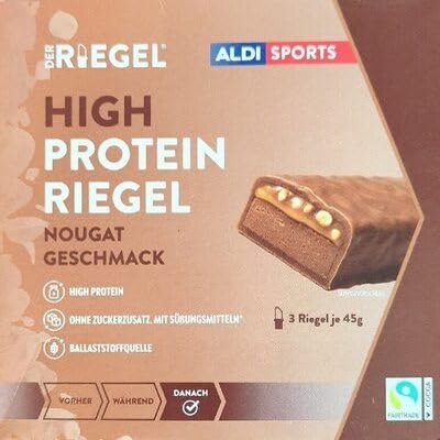 High Protein Bar | Nougat Flavor | 3 x 45g Bars | No Added Sugar | High Fibre Post-Workout Snack (Product of Germany)
