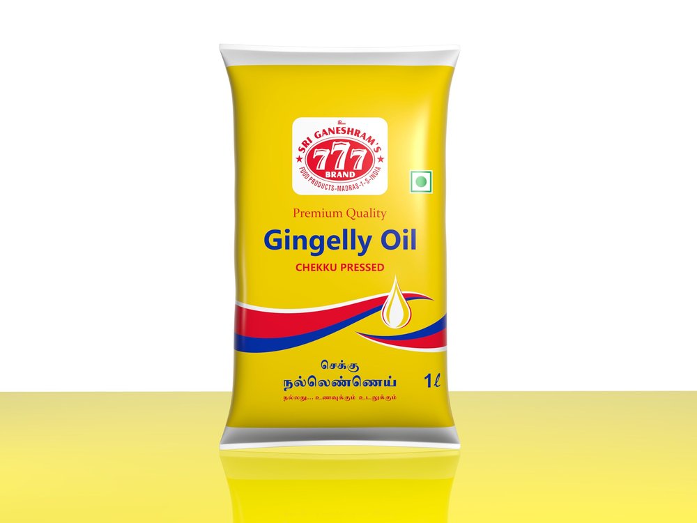 777 Gingelly Oil 1 Litre Pouch | Pure Sesame Oil (Nallennai) for Cooking & Oil Pulling | Traditional Rich Aroma | FREE 60g Chat Masala