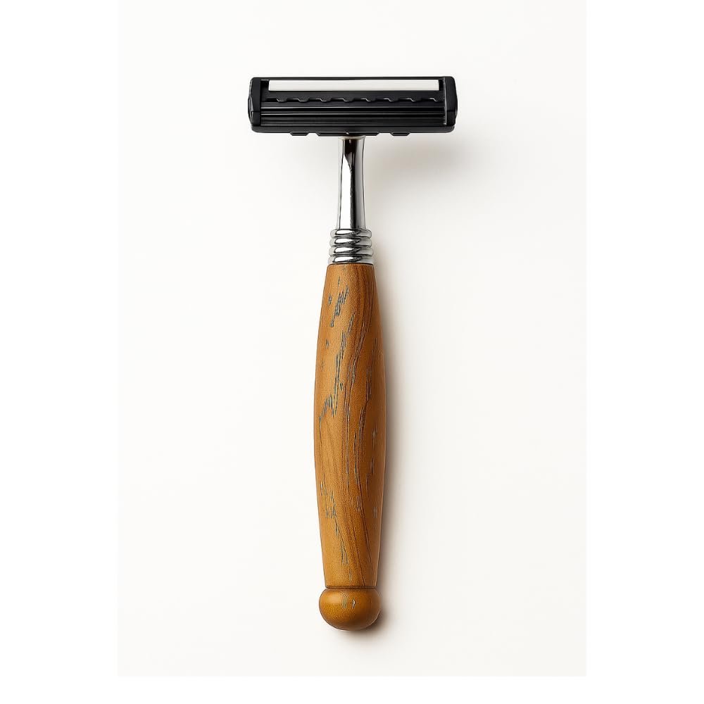 Caneco Eco-Friendly Wooden Razor for Men & Women Reusable Metal Safety Razor with Wooden Grip, Sustainable & Plastic-Free Shaving Razor, Zero Waste Grooming Gift